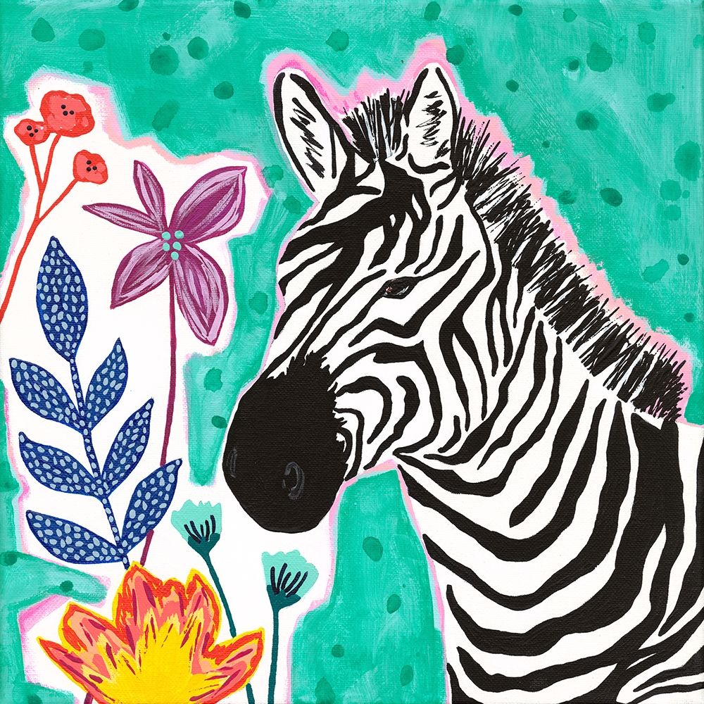 Teal Zebra art print by Jennifer McCully for $57.95 CAD