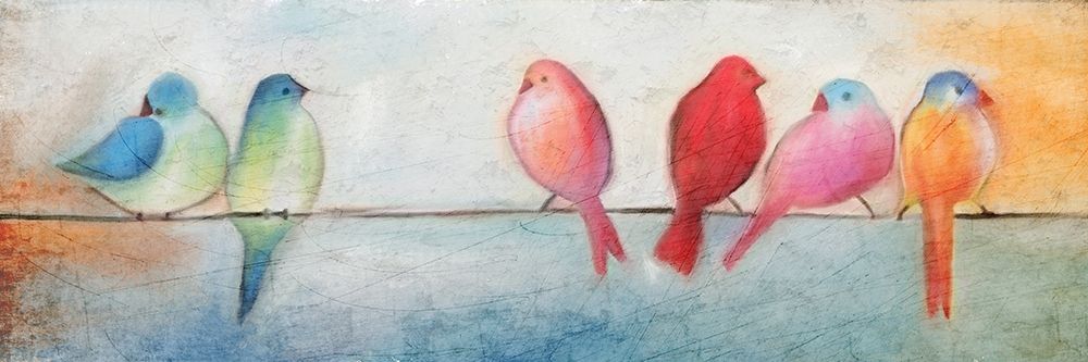 Colorful Birds On A Wire art print by Kimberly Allen for $57.95 CAD