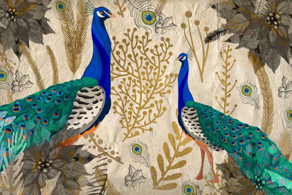 Poinsettia Peacocks art print by Kimberly Allen for $57.95 CAD