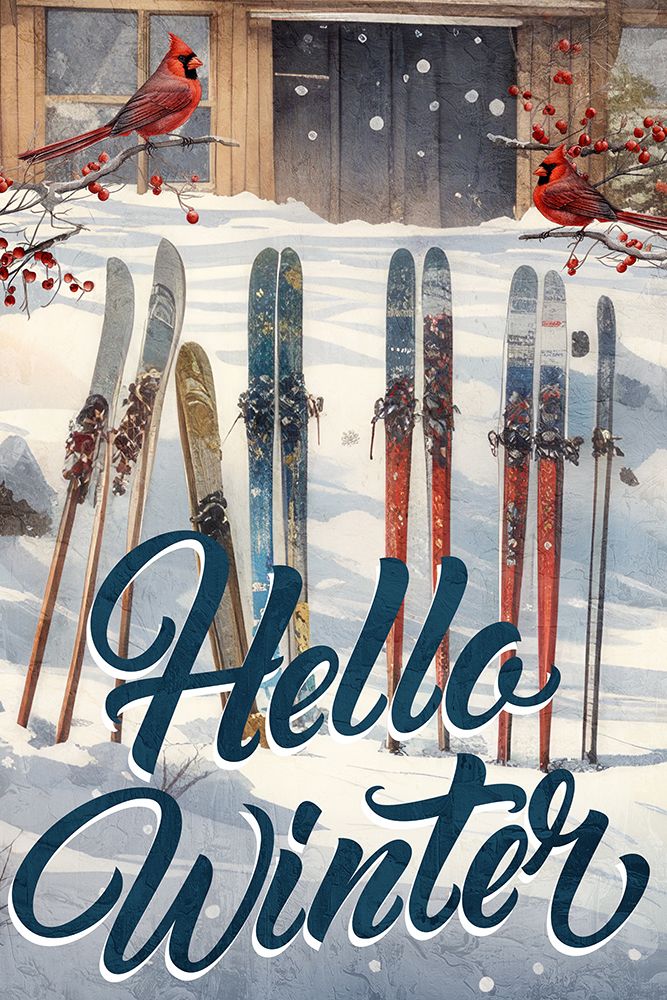 Hello Winter Cardinals And Skis art print by Kimberly Allen for $57.95 CAD