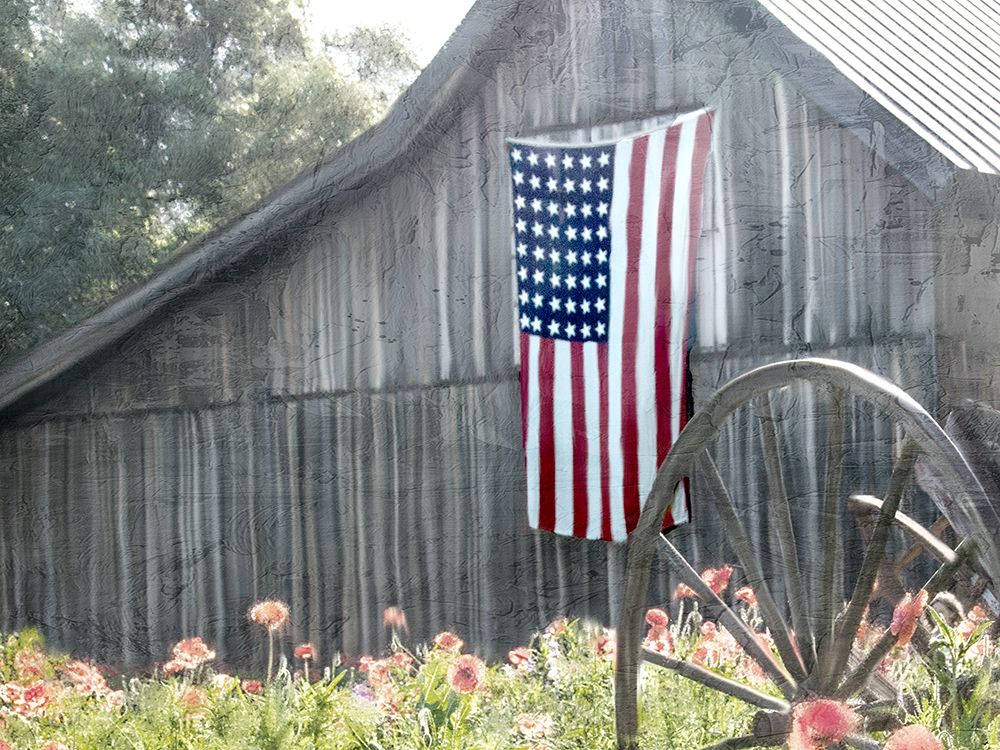 USA Wagon Wheel Barn art print by Kimberly Allen for $57.95 CAD