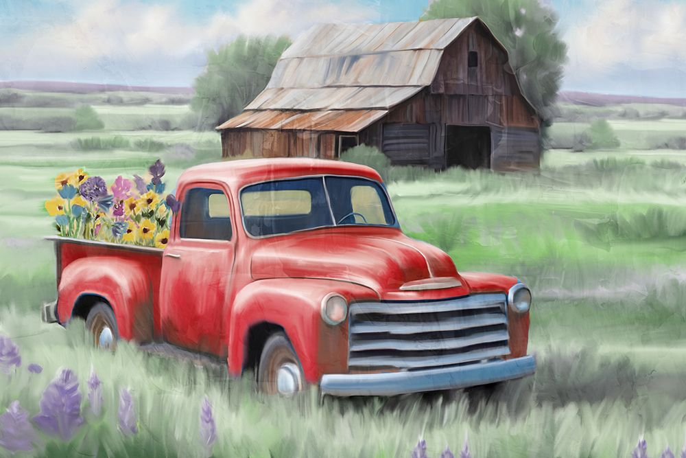 Red Floral Truck art print by Kimberly Allen for $57.95 CAD