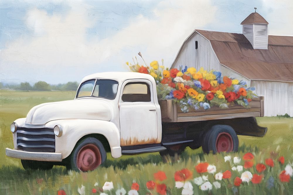White Delivery Floral Truck art print by Kimberly Allen for $57.95 CAD