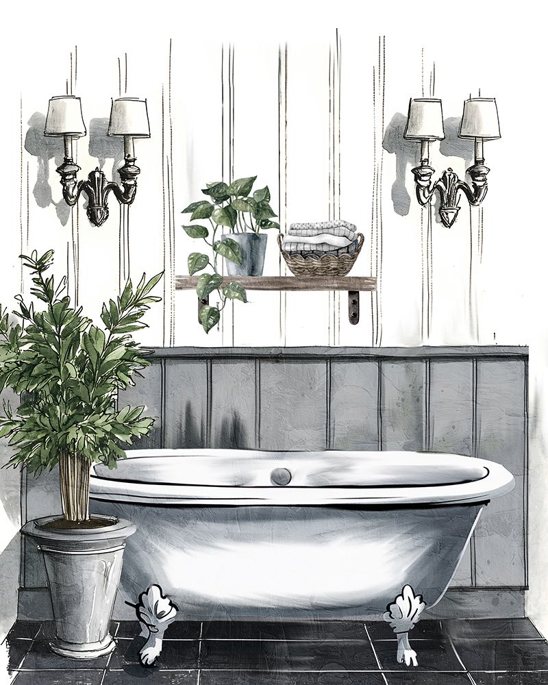 Black And White Bath 2 art print by Kimberly Allen for $57.95 CAD