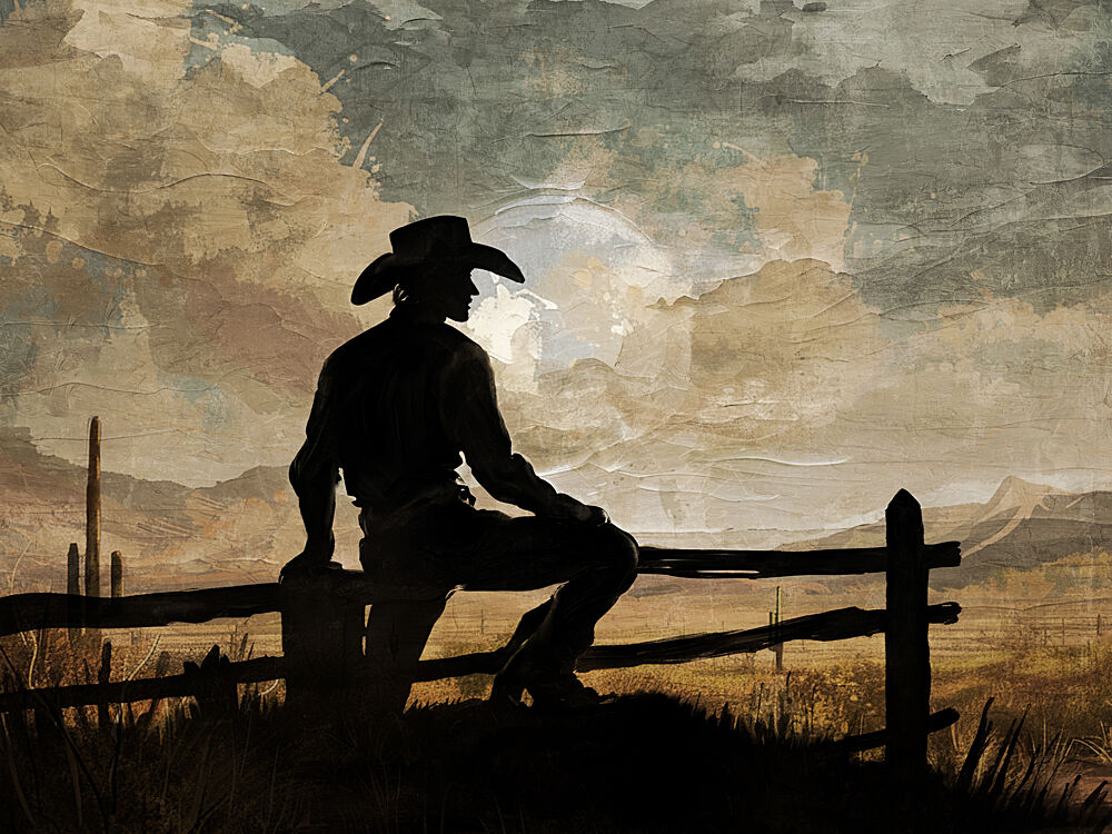 Cowboy Silhouette Sunset 1 art print by Kimberly Allen for $57.95 CAD