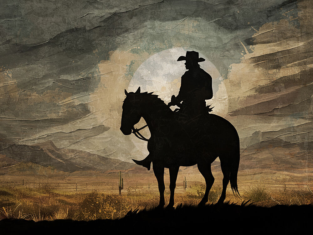 Cowboy Silhouette Sunset 2 art print by Kimberly Allen for $57.95 CAD