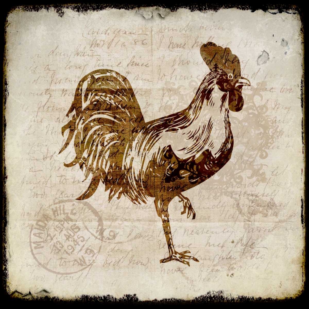 Vintage Rooster Square 1 art print by Kimberly Allen for $57.95 CAD