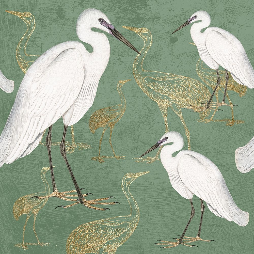 Sage and Gold Cranes art print by Kimberly Allen for $57.95 CAD