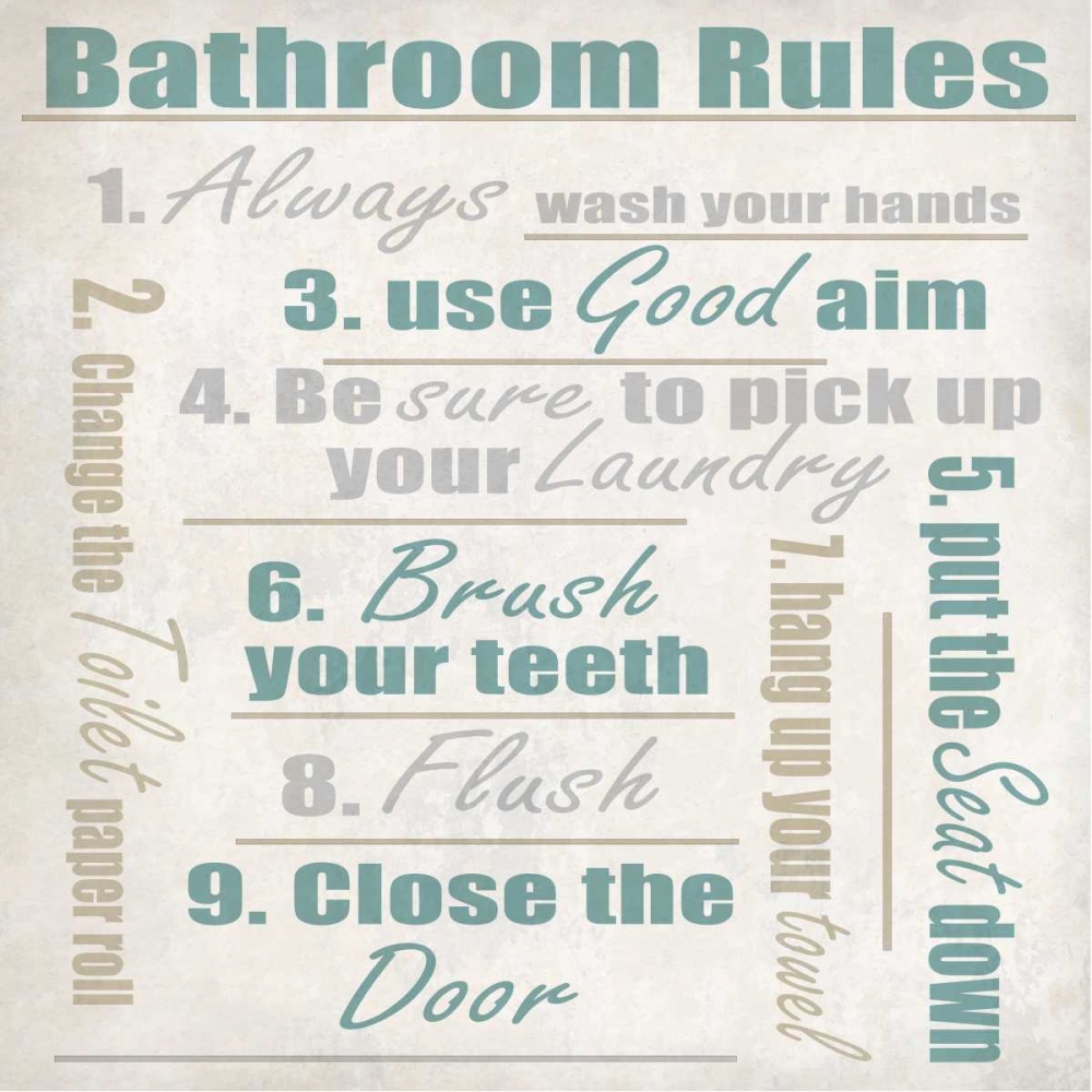 Bathroom Rules A art print by Kimberly Allen for $57.95 CAD