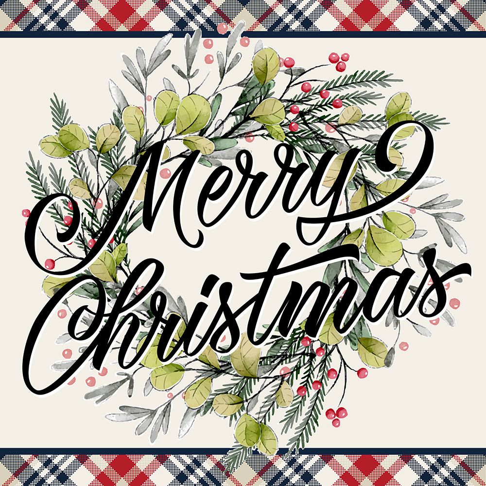 Merry Christmas Plaid Wreath art print by Kimberly Allen for $57.95 CAD