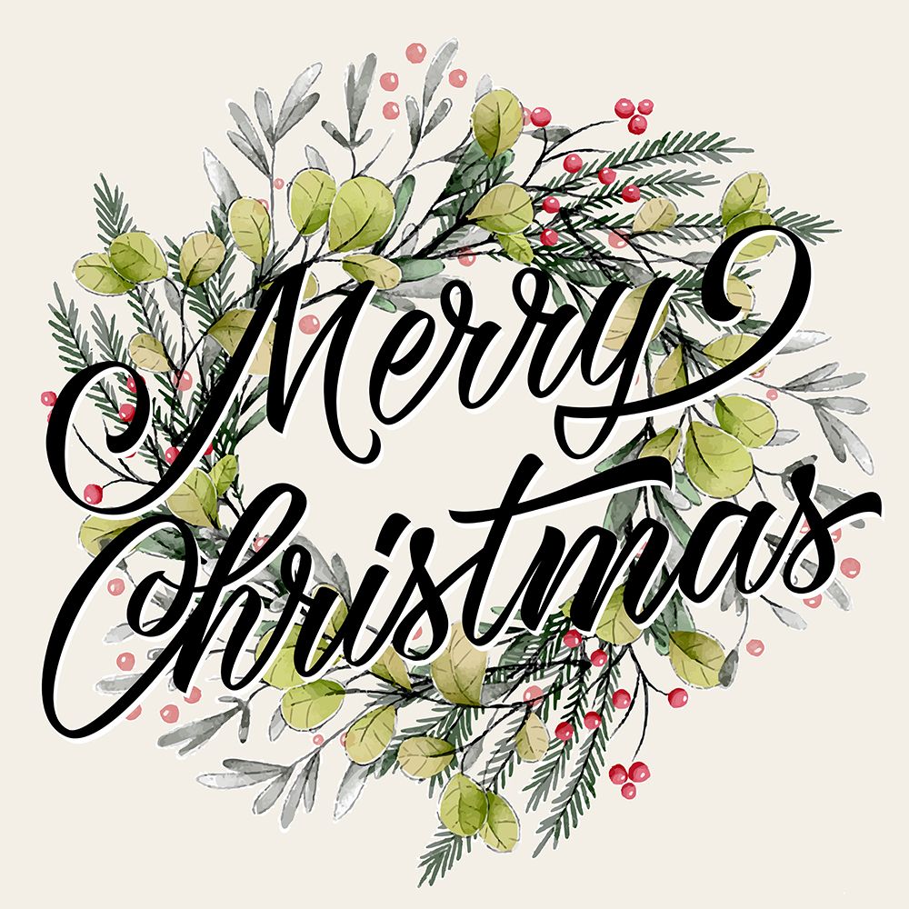 Merry Christmas Wreath Greens art print by Kimberly Allen for $57.95 CAD