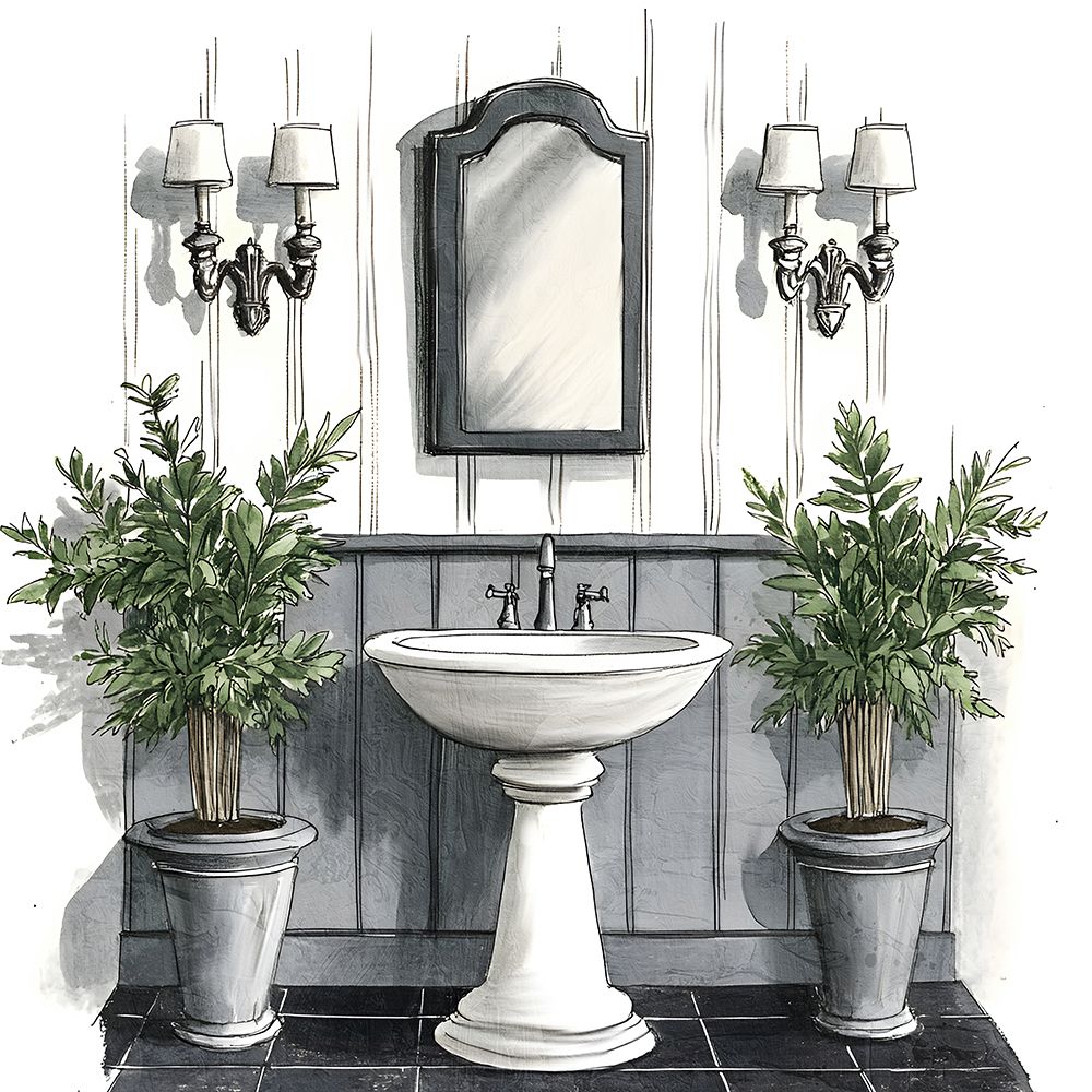 Black And White Bath 1 art print by Kimberly Allen for $57.95 CAD