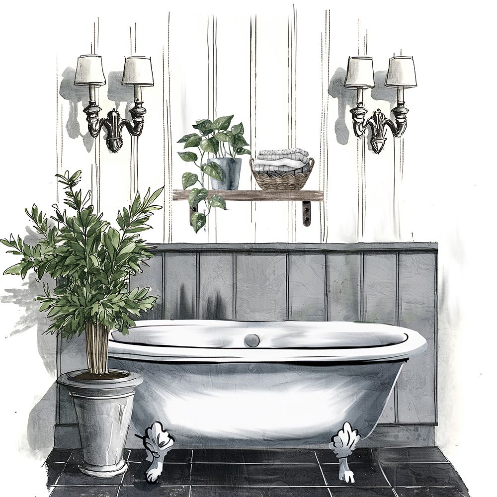 Black And White Bath 2 art print by Kimberly Allen for $57.95 CAD