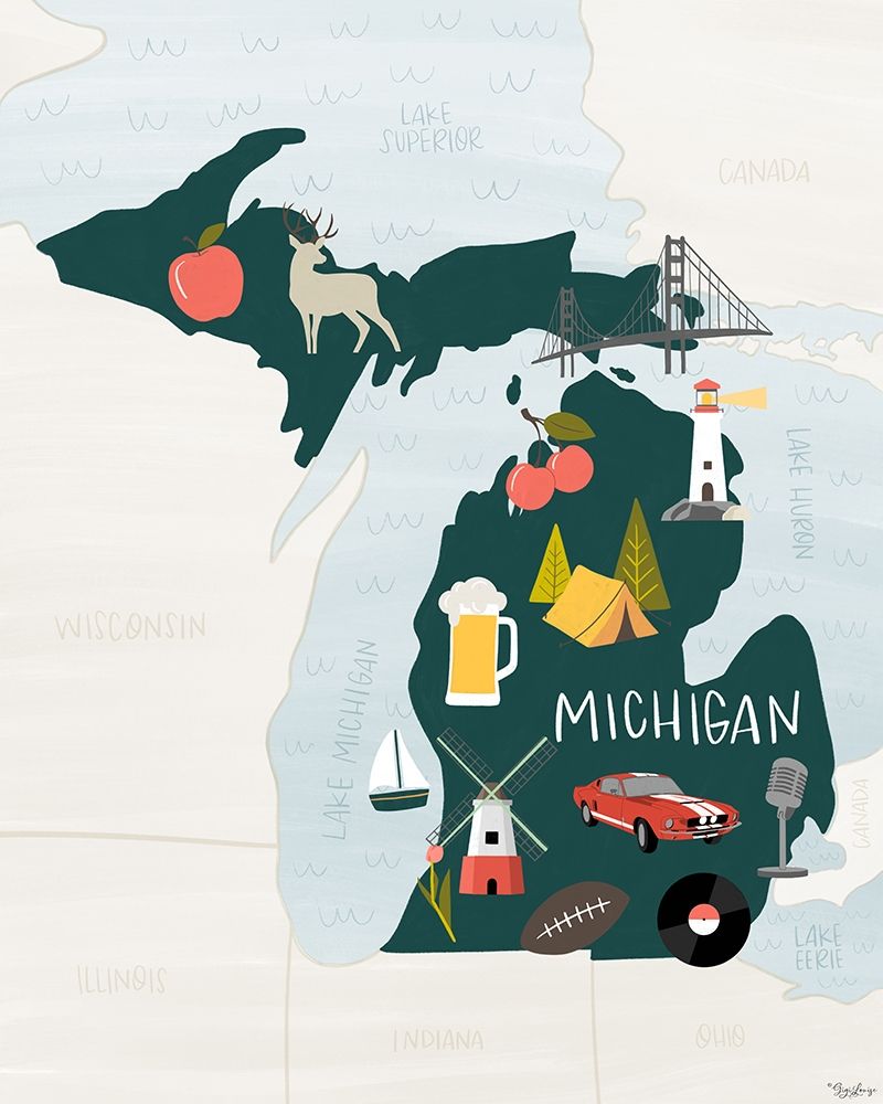 Michigan Icons art print by Gigi Louise for $57.95 CAD