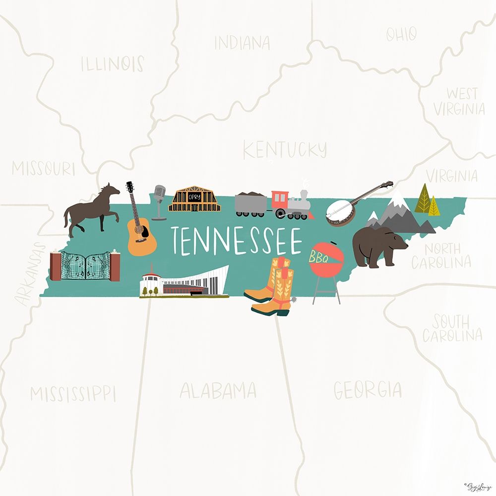 Tennessee Icons art print by Gigi Louise for $57.95 CAD