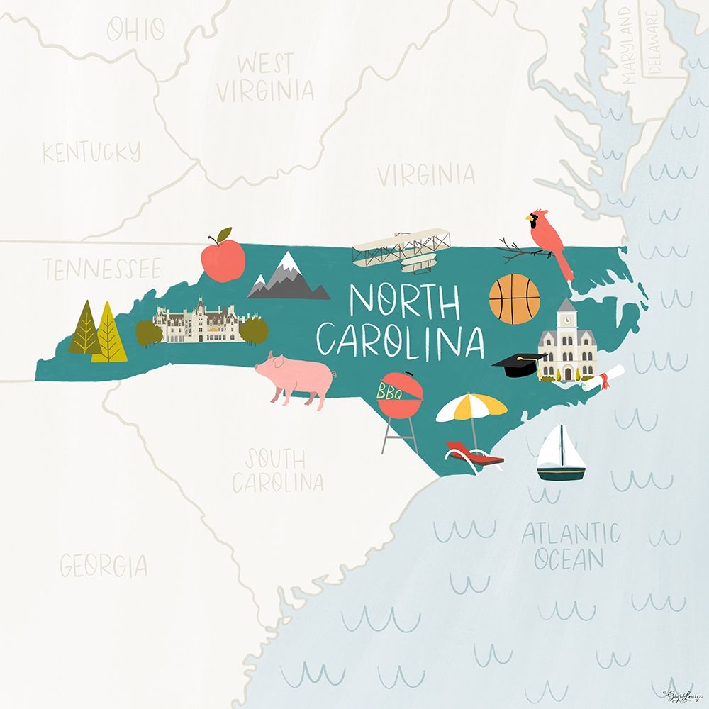 North Carolina Icons art print by Gigi Louise for $57.95 CAD
