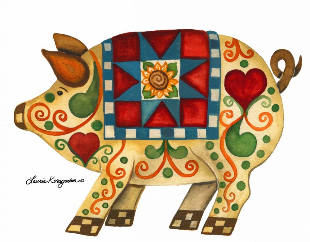Festive Pig art print by Laurie Korsgaden for $57.95 CAD