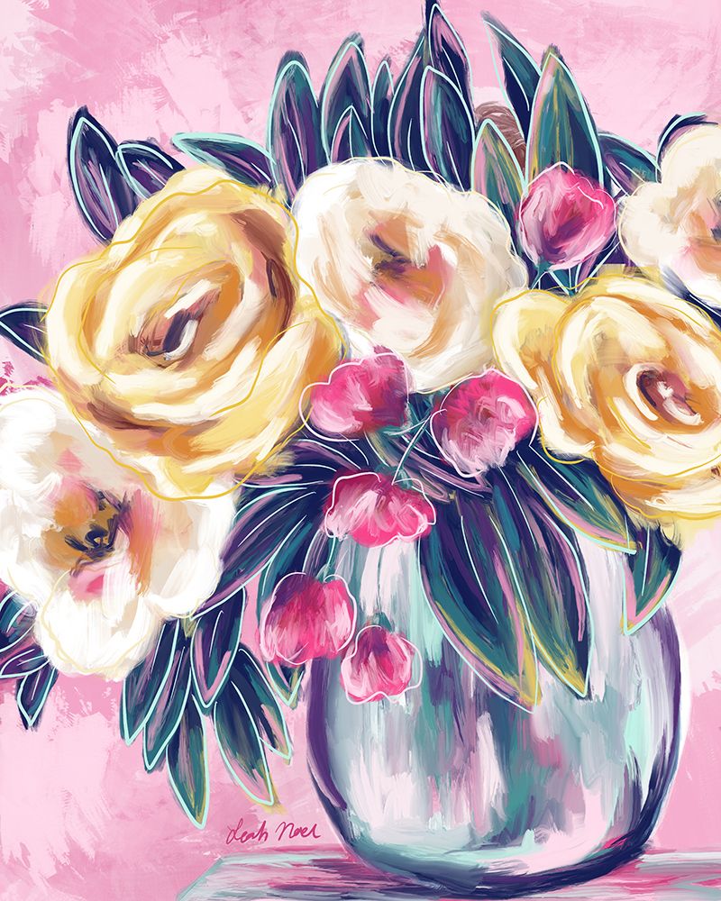 Happy Florals Pink art print by Leah Noel Art for $57.95 CAD