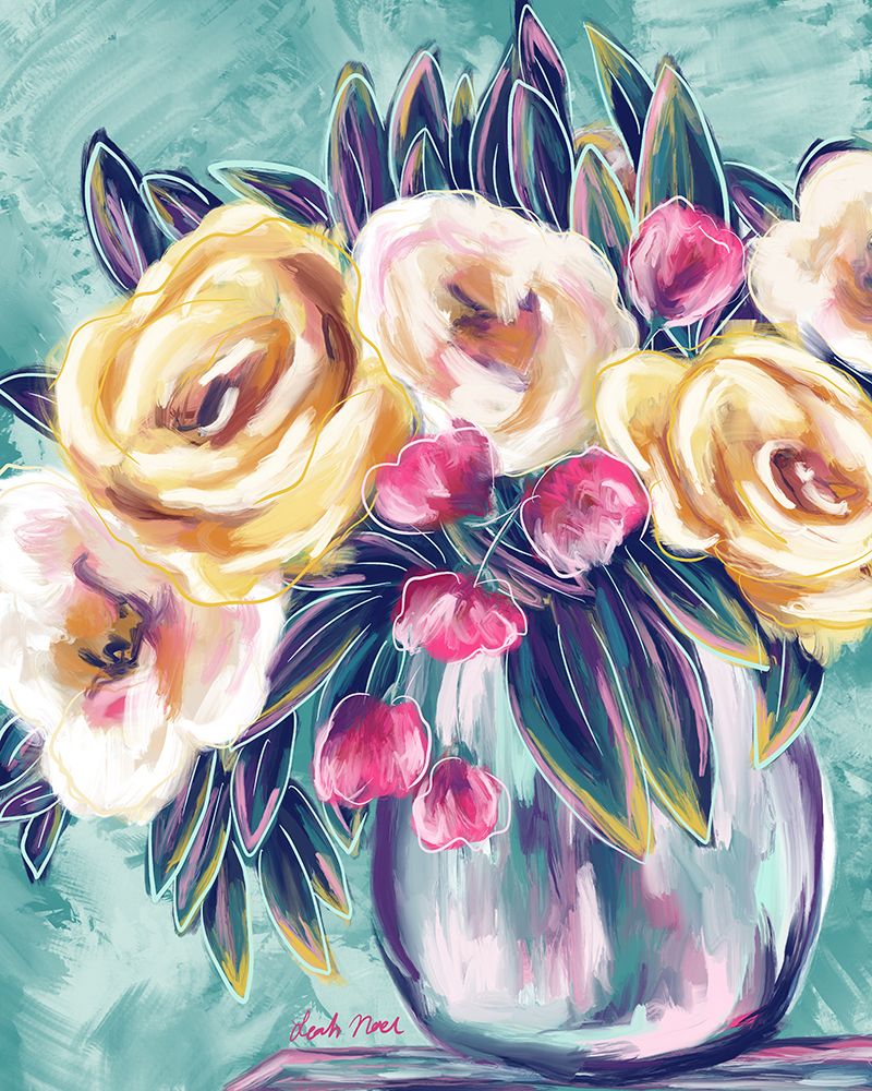 Happy Florals Teal art print by Leah Noel Art for $57.95 CAD