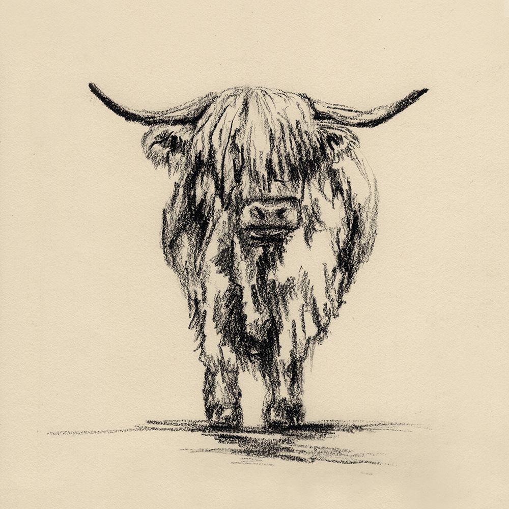 Highland Cow In Charcoal 2 V2 art print by Leah Noel Art for $57.95 CAD