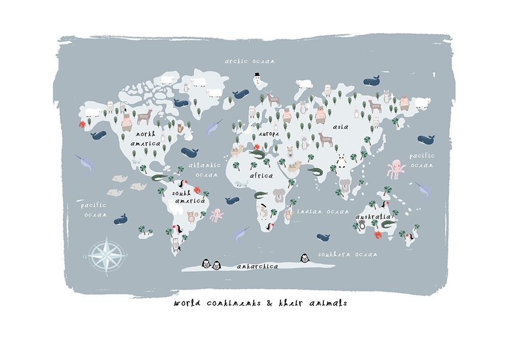 World Continents Map art print by Leah Straatsma for $57.95 CAD