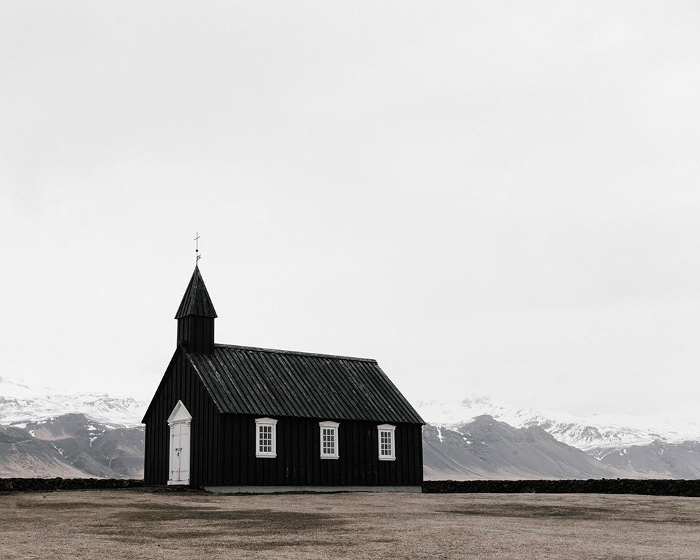 Chruch and Mountains art print by Leah Straatsma for $57.95 CAD
