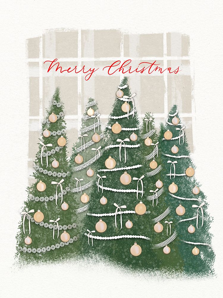 Plaid Trees Merry Christmas Decorated Champagne art print by Leah Straatsma for $57.95 CAD