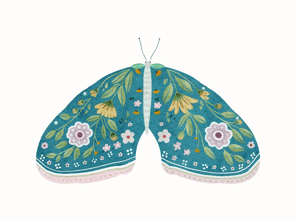 Teal Floral Moth 1 art print by Leah Straatsma for $57.95 CAD