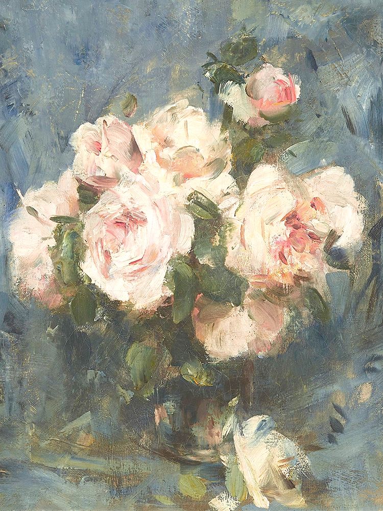Vintage Pink Roses Blue Background art print by Leah Straatsma for $57.95 CAD