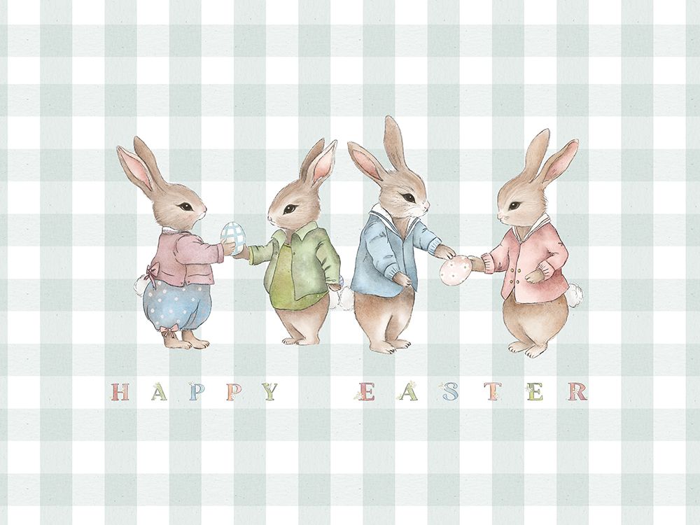 Easter Bunnies Light Mint Gingham art print by Leah Straatsma for $57.95 CAD
