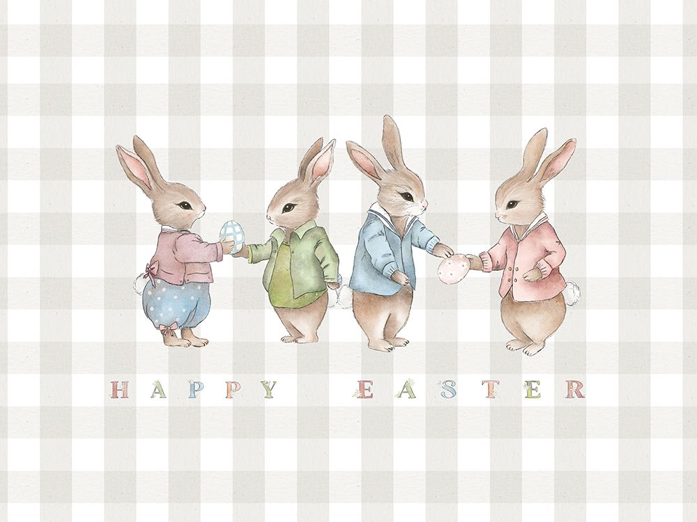Easter Bunnies Neutral Gingham art print by Leah Straatsma for $57.95 CAD
