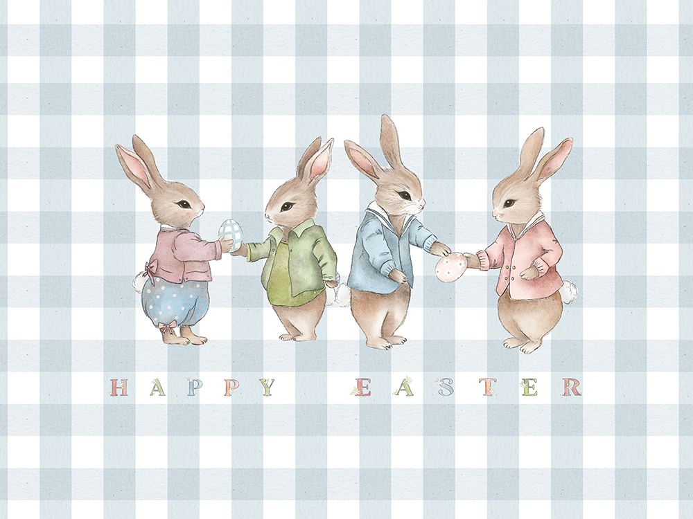 Easter Bunnies Blue Gingham art print by Leah Straatsma for $57.95 CAD