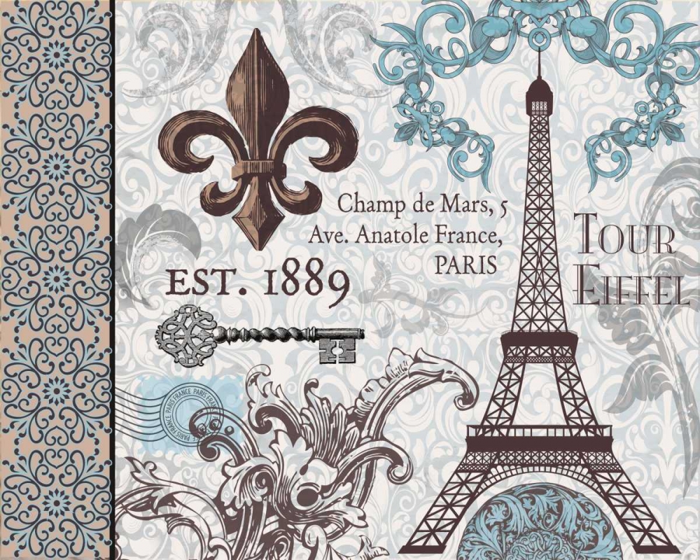 Paris Pair Rect Blue Brown 2 art print by Melody Hogan for $57.95 CAD