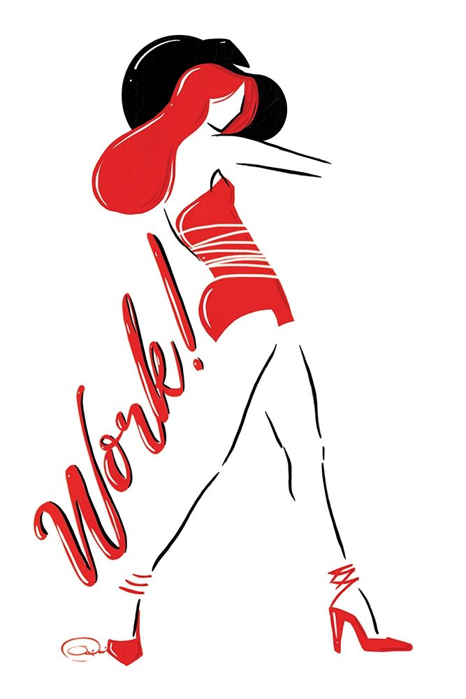 Work Lady In Red art print by OnRei for $57.95 CAD