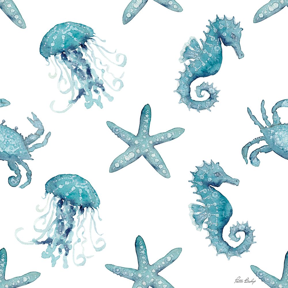 Teal Stafish Seahorse Pattern art print by Patti Bishop for $57.95 CAD