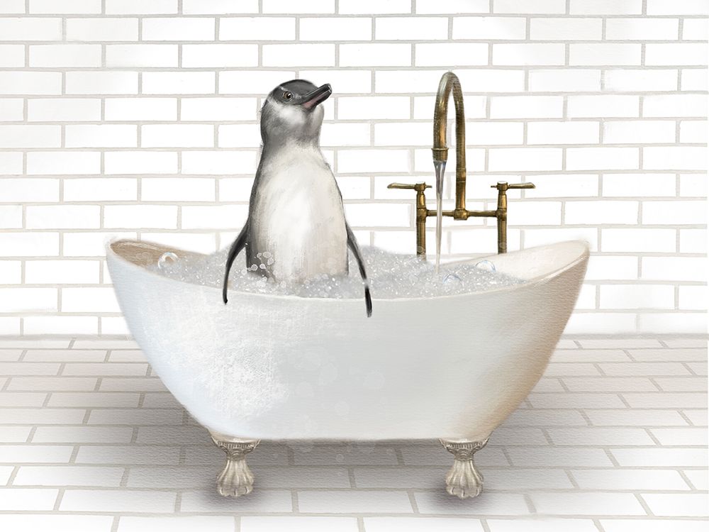 Penguin In Bathtub art print by Matthew Piotrowicz for $57.95 CAD