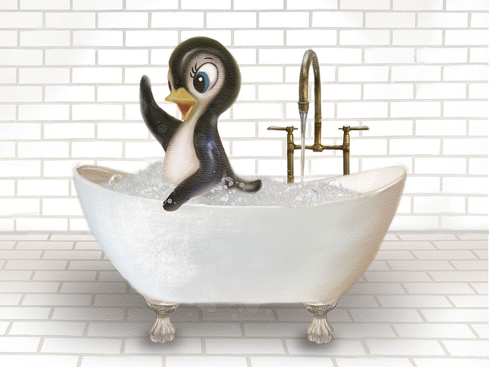 Penguin In Bathtub art print by Matthew Piotrowicz for $57.95 CAD