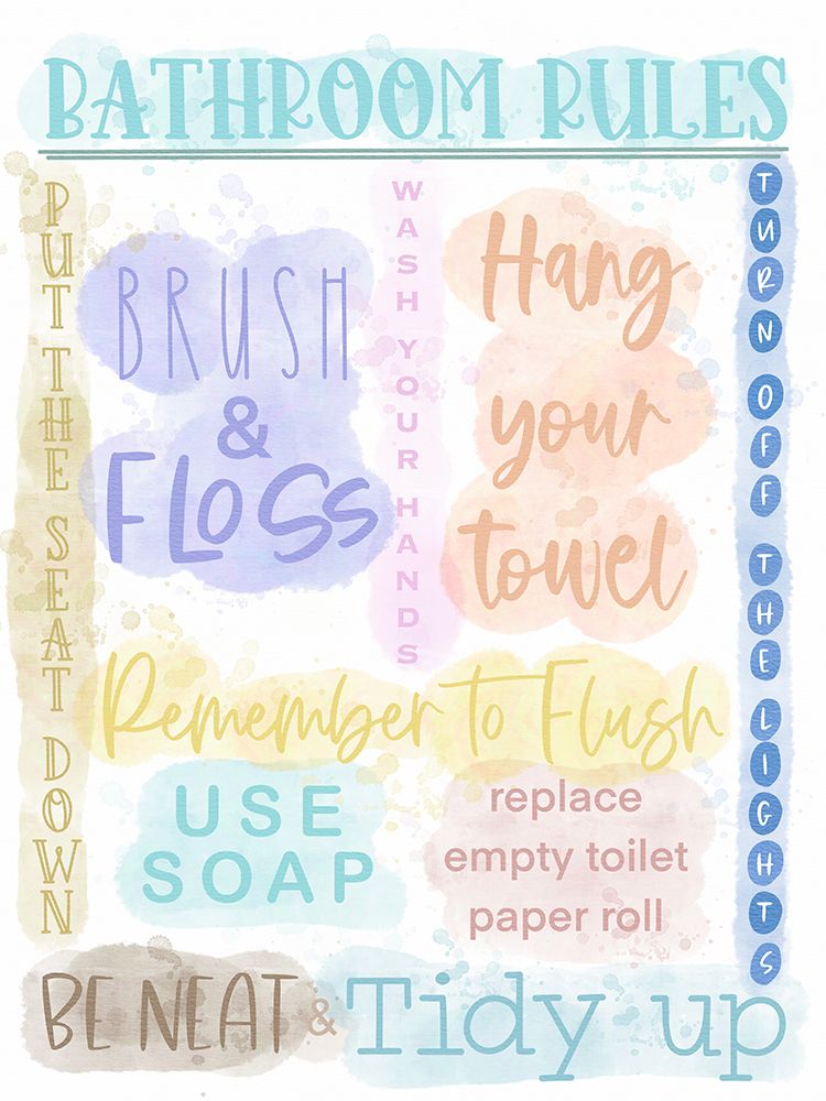 Bathroom Rules Multicolor art print by Matthew Piotrowicz for $57.95 CAD