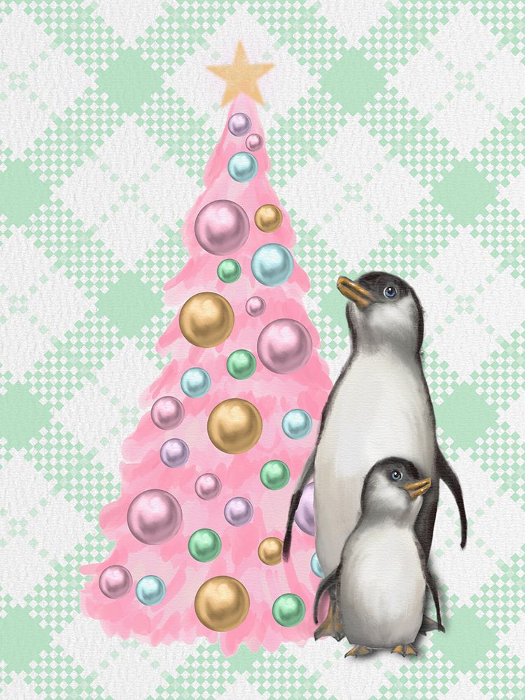 Pastel Pink Tree Penguins Plaid art print by Matthew Piotrowicz for $57.95 CAD