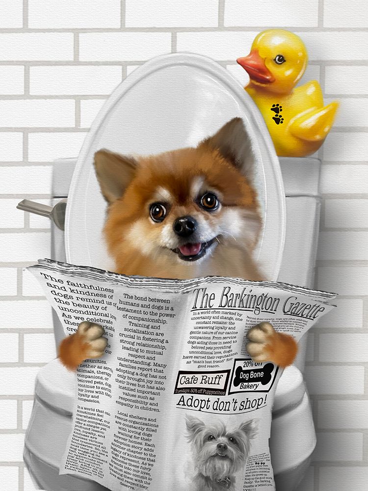 Whimsy Animals Dog On Toilet With Ducky 1 art print by Matthew Piotrowicz for $57.95 CAD