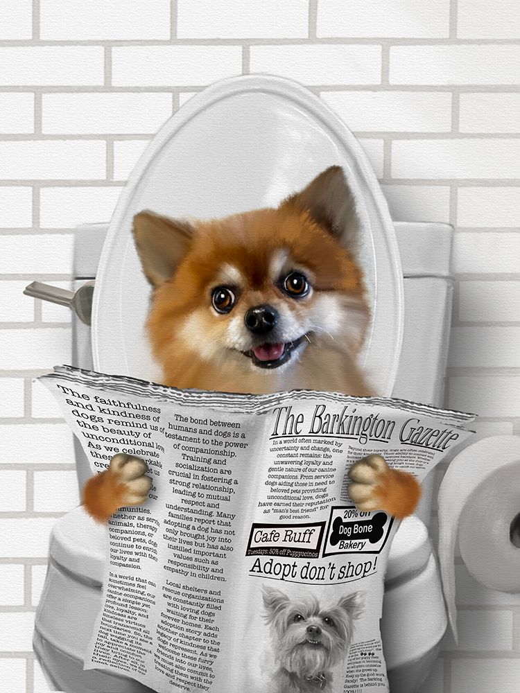 Whimsy Animals Dog On Toilet art print by Matthew Piotrowicz for $57.95 CAD