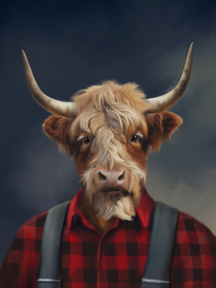 Highland Cow Outdoorsman art print by Matthew Piotrowicz for $57.95 CAD