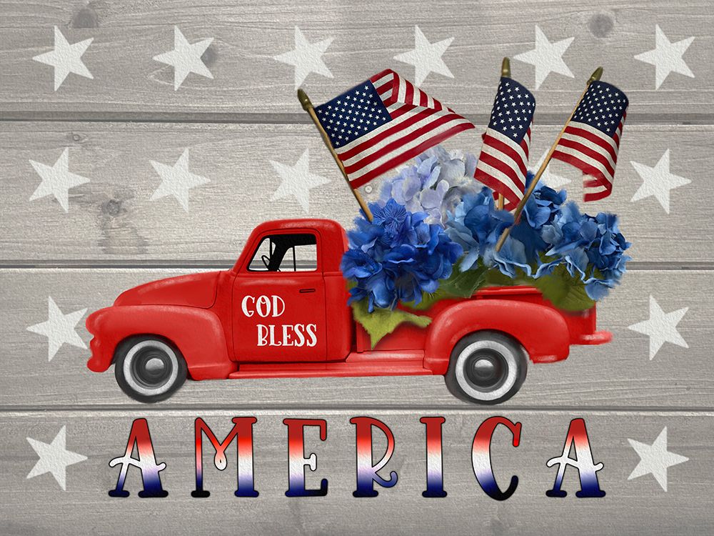 Patriotic Classic Trucks God Bless America art print by Matthew Piotrowicz for $57.95 CAD