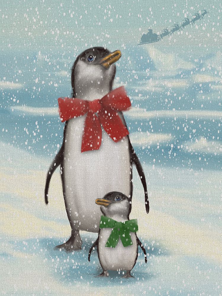 Mom And Baby Penguins Santa art print by Matthew Piotrowicz for $57.95 CAD
