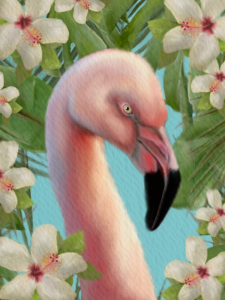 Coastal Flamingo And Tropical Floral art print by Matthew Piotrowicz for $57.95 CAD