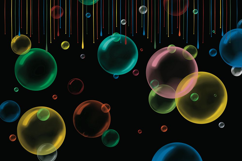 Paint Drips And Colored Bubbles On Black art print by Renel Peters for $57.95 CAD