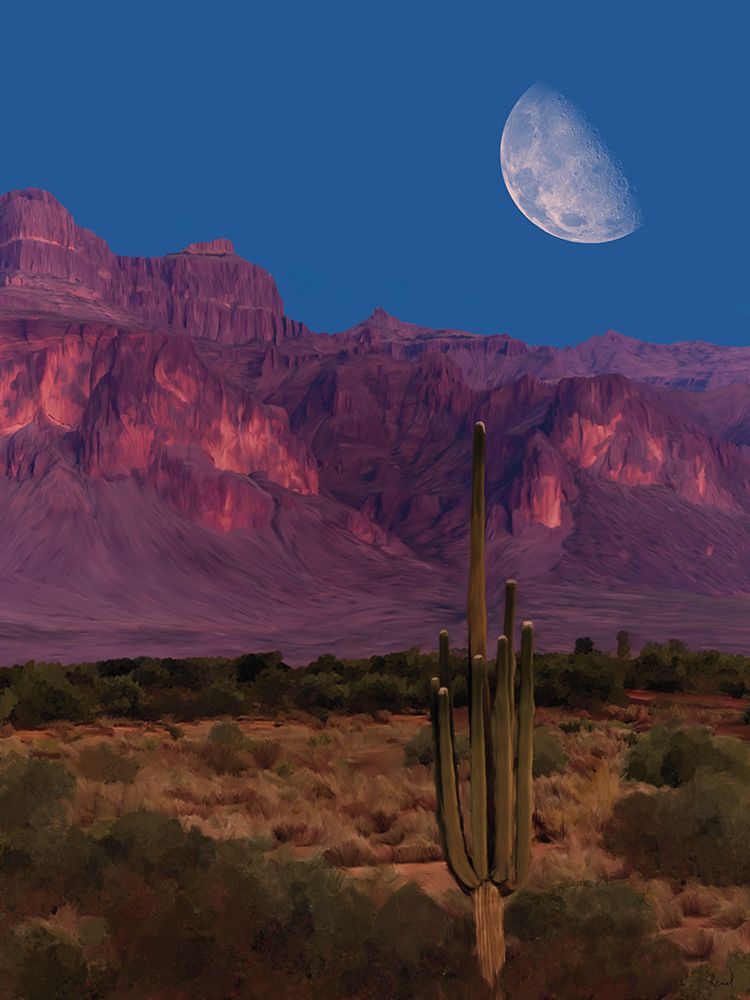 Cactus In The Mountains Moonrise art print by Renel Peters for $57.95 CAD