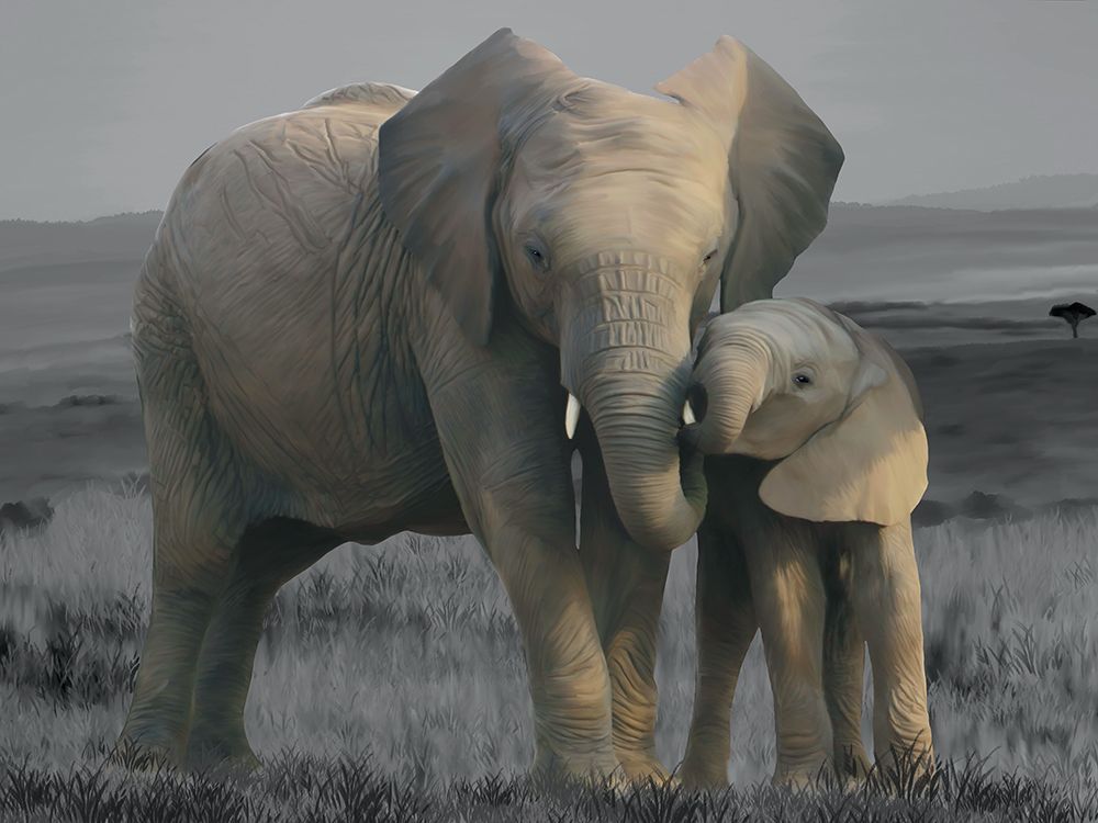 Elephant Mother And Child Muted art print by Renel Peters for $57.95 CAD