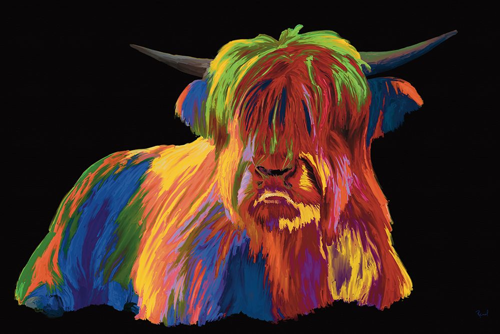Highland Cow In Full Color On Black art print by Renel Peters for $57.95 CAD