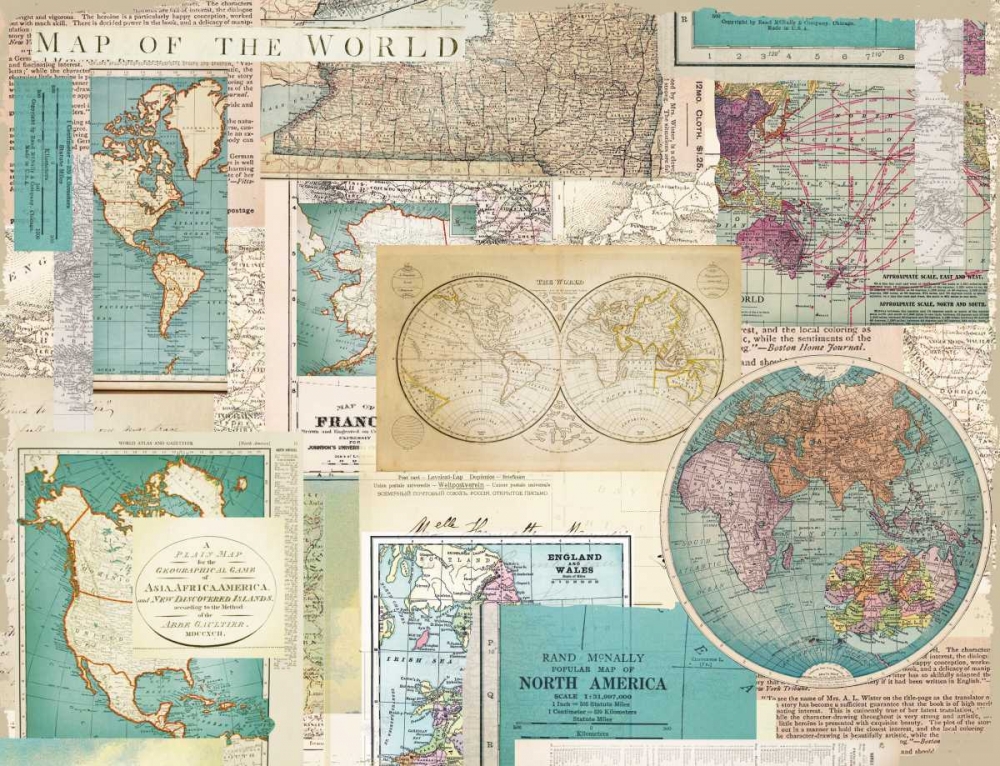 Ivory Blue Maps Collage art print by Candace Allen for $57.95 CAD